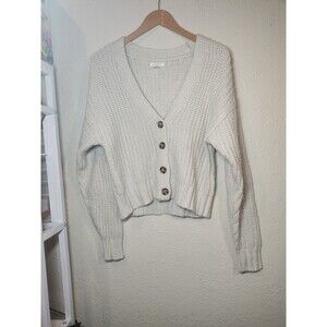 Full Tilt Cream  Cropped Long Sleeve XS Button Up Sweater Cozy Cable Chunk Knit